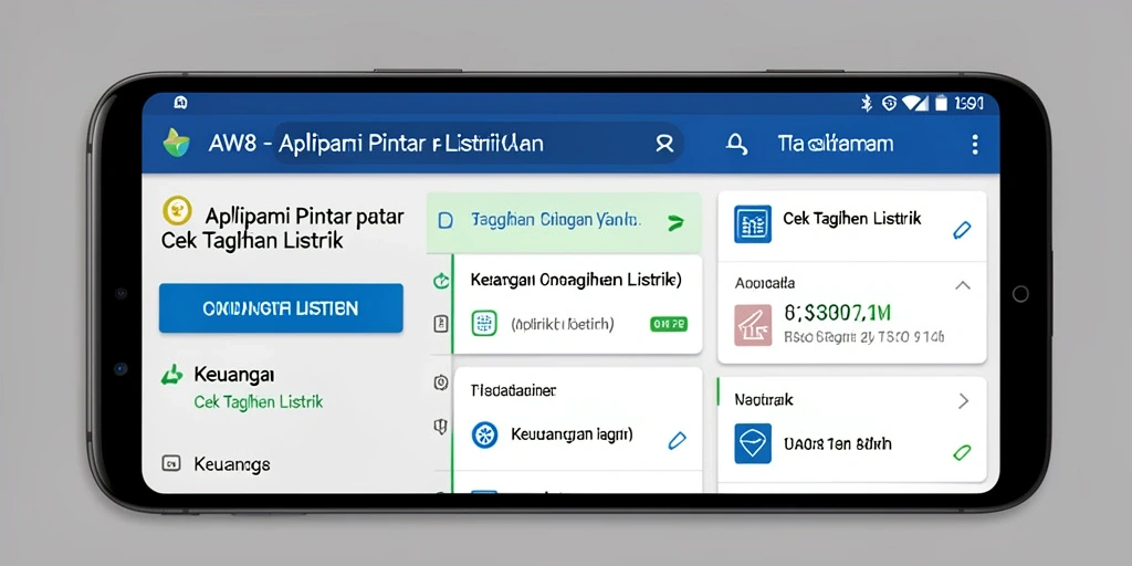 Tampilan antarmuka aplikasi AW8 untuk cek tagihan listrik.