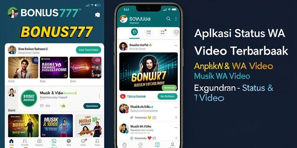 Tampilan antarmuka aplikasi BONUS777 untuk Status WA Video.