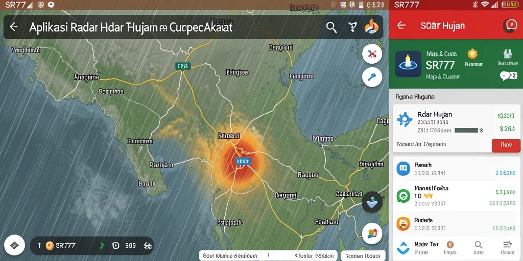 Antarmuka aplikasi SR777 menampilkan radar hujan dengan informasi cuaca terkini.